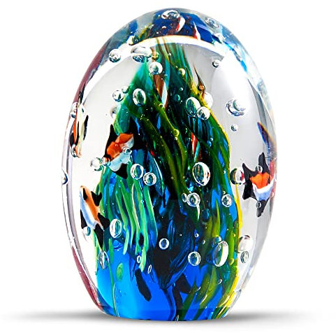 EUSTUMA Mundgeblasenes Unterwasser-Glasglas, Büro-Briefbeschwerer für Schreibtisch, Heimdekoration, Sammlerstück, Aquarium-Dekoration, Bürodekoration, Ozeanliebhaber