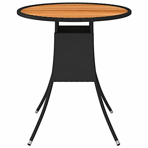 SHUJING Garten-Esstisch, Couchtisch, Konsolentisch, Gartentisch, Balkontisch, Balkonmöbel Kleiner Balkon, Balkon Tisch, Beistelltisch, Schwarz Ø 70 cm Poly Rattan Massivholz Akazie