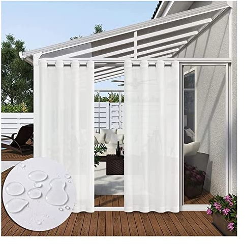 Outdoor VorhäNge Wasserdicht Durchsichtige Vorhänge For Den Innen- Und Außenbereich For Die Terrasse, Wasserdichter Laschenvorhang Aus Leinen, Strukturiert, Halbtransparenter Voile-Vorhang Im Freien,