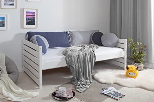 TiCAA Einzelbett Sofabett Funktionsbett, Naomi für Schlafzimmer, Kinderzimmer Kiefer Massivholz Bettgestell 120 x 200 cm