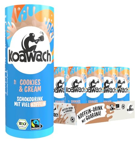 koawach – Trinkschokolade Cookies&Cream Schokolade mit Koffein 12x235ml Set – Bio-Trinkkakao mit nat. Guarana – Schokomilch Energy Drink alternative mit Milch – Schokodrink in nachhaltigen Papp-Dosen
