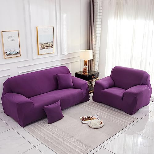 Hearda Funda Sofa, Suave y Flexible Funda Sofa, Monocromo Fundas Sofas 3 y 2 Plazas Ajustables, Universal para familias Cubre Sofa, Protector Sofa con Brazos (2-Seater,Morado)