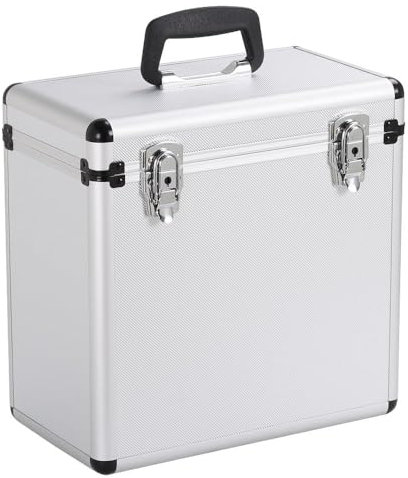 Yaheetech Plattenkoffer Schallplattenkoffer LP-Koffer, Tragbarer Abschließbarer Vinyl Koffer zur Aufbewahrung von 50 LP für DJ und Schallplatten, Silber