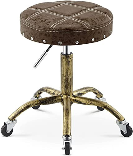 SOVORM Rollhocker, Hocker auf Rädern, Rollhocker, kreative verstellbare Hocker, goldene Beauty-Hocker, 360° drehbare Hocker, Pu-Friseurhocker (grün) The New