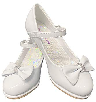 Zapatos blancos para niñas Vestir Girl White Dress Shoes Wedding Big Little High Heel Sparkly First Communion Flower Girls Heels Size 2 Toddler Dressy Church Kids Easter Party Fancy