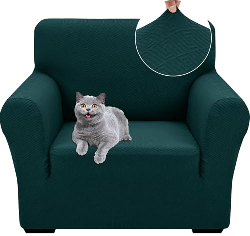 Ystyle Stretch Sofa Überzug 1 Sitzer, Sesselschoner rutschfest Mit Armlehne, Elastische Couch Überzug Jacquard, Universal Sofa Cover Moderne, Sofaschoner Hund Katze Wohnzimmer, Dunkelgrün
