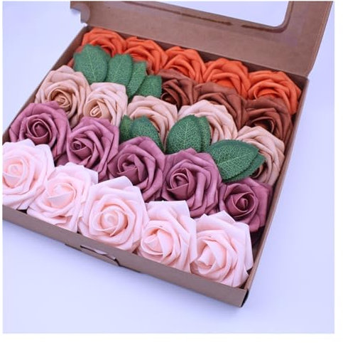 FUHAI-666 Künstliche Blumen 25 Teile/schachtel 7-8 cm Künstliche PE Schaum Weiße Rosen Blumen Brautstrauß Blume for Hochzeit Party Dekorativ Kunstblumen Blumen Dekor(Orange pink)