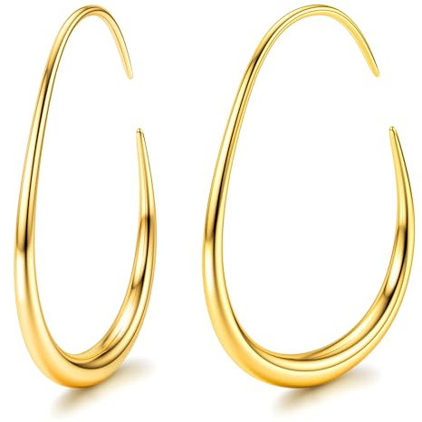 Adramata Creolen Edelstahl Damen - 18 Karat Gold/Weißgold/Roségold, Hypoallergene Große Ovale 25/30/35/40MM Tropfen Ohrringe, G35