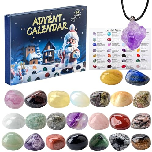 Audasi Calendario de Adviento de Piedras Preciosas de Cristal 2025 24 Días Cristales Naturales Minerales Fósiles Calendario de Adviento Cuenta Atrás Colección de Rocas National Geographic Regalo