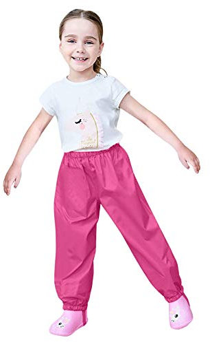 Kinder wasserdichte Matschhose - Unisex Matschhose Winddicht Atmungsaktive Buddelhose für Jungen Mädchen Regenhose Lange Hose Babyhose Heißes Rosa, 10-12 Jahre