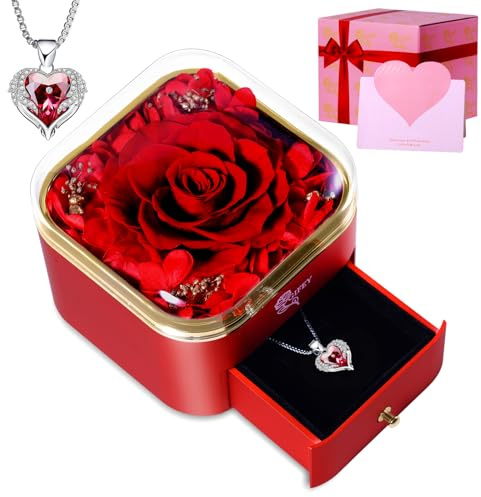 Mothers Day Rose Gifts for Mom Preserved Real Rose with Necklace -Eternal Roses Forever Flower, Gifts for Women Wife Girlfriend Daughter Grandma Sister,Gifts Idea on Valentines Anniversary Birthday
