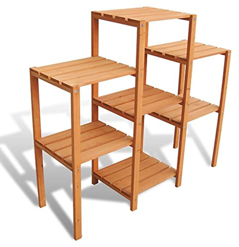 SDWEHO7 5 Stufen Blumenregal, Pflanzenregal aus Massives Tannenholz, Blumenständer, Pflanzenständer, Blumenbank für Innen und Draußen, 97 x 31 x 87 cm Braun