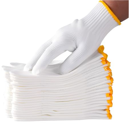PLWJK Unisex white cotton polyester knitted safety gloves,for gardening,warehouse,cooking work (12)