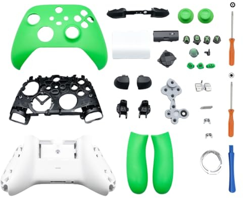 Hzxkqmil Replacement Full Housing Shell Set for Xbox Series X/S Controller | Front Cover Faceplate Bottom Shell Case Side Rails LB RB Bumper Buttons D-pad Accessories for Xbox Core Controller (Green)