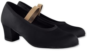 Angelitos Zapato Baile Flamenco de tacón en Textil Color Negro Mod 308 (Negro, Sistema Tallas Calzado EU, Adolescente, Números, Mediano, 38)