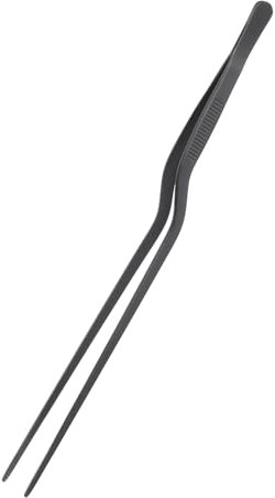 sourcing map Kitchen Tweezers Stainless Steel, 10 Inch Food Tongs Fine Cooking Tweezers Set Extra-Long Tweezer Tongs for Cooking Grill Baking BBQ, Black Clip