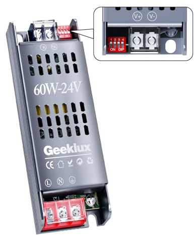 Transformador 220V a 24V, Fuente Alimentación 24V 60W 2.5A, LED Driver Dimmable con 4 Niveles de Brillo, Protección Integral, Funcionamiento Silencioso para Tiras led (24V, 60, Vatios)