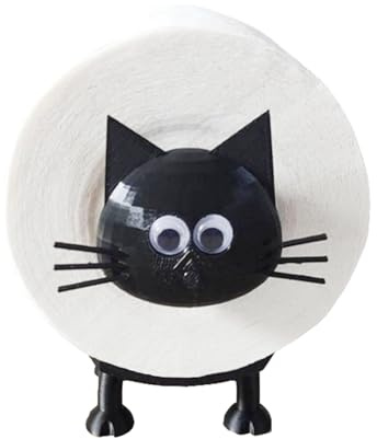 Cat Toilet Roll Holder, Funny Free Standing Toilet Paper Holder, Hilarious Black Cat Paper Roll Storage for Bathroom Bedroom Living Room Kitchen
