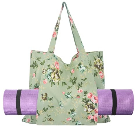 Yuhtech Yogamatten-Tasche, große Pilates-Tasche für Damen, Segeltuch, Yogamatten-Tragetasche mit Tasche für Yogamatte, Sporttasche für Pilates, Bewegung (Grün)