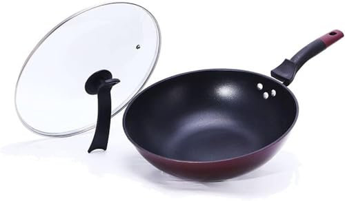 SGKOMN Sartenes antiadherentes Wok de Hierro sin Aceite Sartén ahumada Wok Utensilios de Cocina para Cocina de inducción de Gas