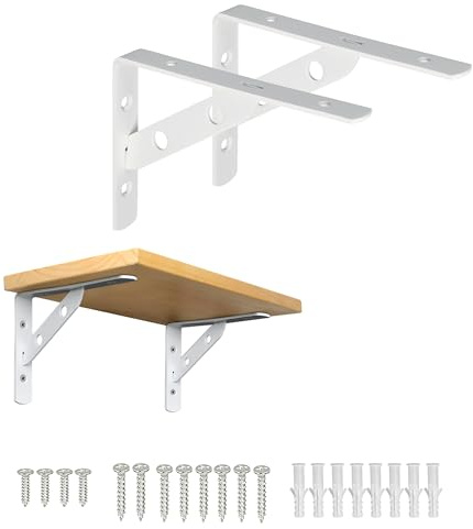 Mooche 2er Set Dreieckige Regalwinkel 150x105x20mm,Weiß Winkel Regalträger | 90 Grad Regalträger,Schwerlastkonsole für Regalträger,Metall Schwerlast Wandwinkel,Dreieckig Regalwinkel für Wandmontage