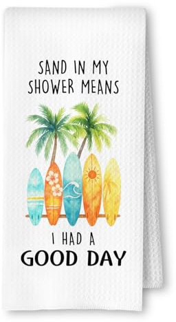 ArtisaEura Tropical Beach Coastal Hand Towels, Summer Beach Bathroom Decor Kitchen Towels, Palm Tree Surfboard Beachy Decorative Hand Towels for Bathroom Washroom, 16x24 Inches