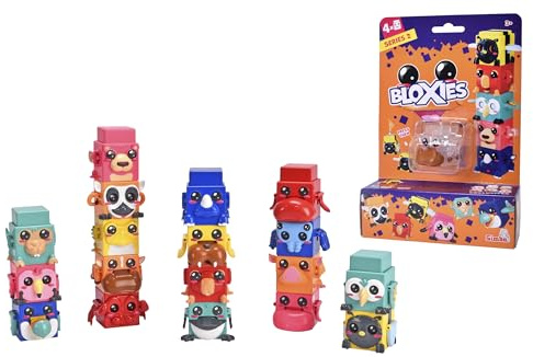 Simba Toys Bloxies figur, serie II (4 stycken) – djurbyggsten för stapling och samling, rolig rörelseeffekt, 4,5 cm, slumpmässigt, leksaker från 3 år