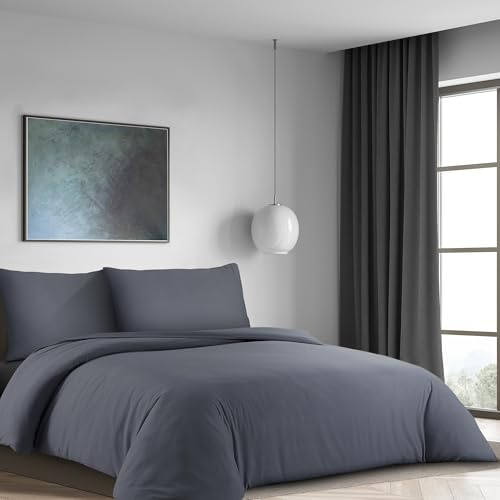 LYMA Bedding Bettwäsche Set, Oeko-TEX-Zertifiziert, Premium Weiches Doppelt Gebürstete Nanoplush Stoff Bettdeckenbezug, Knitterfrei Bügelfrei Bettbezug mit Kissenbezug (Dunke Grau, 135x200+80x80cm)