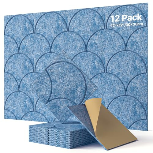 Soundsbay 12 St. Akustikplatten Selbstkleben, Schallschutz Schallabsorber, Akustikpaneele aus Polyester zur Schalldämmung, Schallschutzplatten für Akustische Behandlung und Wanddekoration 30x30x0.9cm