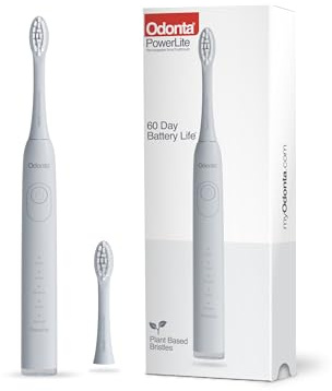 ODONTA PowerLite Sonic Electric Toothbrush 60+ Day Battery - 40,000 VPM - 2 Min Auto Timer - 30sec Quadrant Prompt - 5 Brushing Modes - 2 Brush Heads - Soft Plant Based Bristles - Waterproof - USB-C