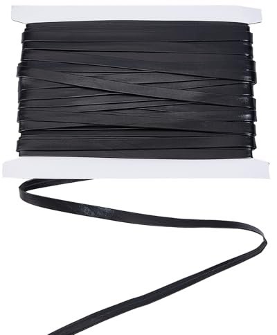 letsinstyle 25 Yard 0.4 Breites Flaches Schrägband Aus Leder Schwarze Doppelt Gefaltete Kordelbänder Aus Genarbtem Lychee Besatzband Für DIY Kostüme Und Heimdekoration