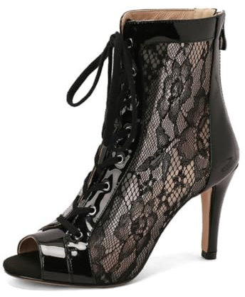 GYYZAYH Stivaletti Peep Toe in Rete da Donna Stivaletti a Rete Stivaletti da Festa del Club Stivali Corti Traspiranti,Nero,46 EU