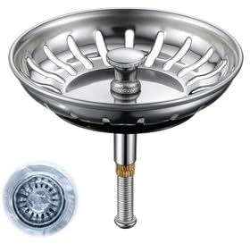 79mm Cesta Colador Acero Inoxidable,Universal Fregadero, Tapon Fregadero Cocina de Acero Inoxidable, para Desagüe Universal, con 2 Pernos Excéntricos Ajustables, Filtra Residuos y Evita Atascos