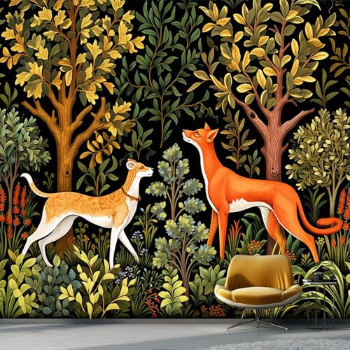 Générique Papier Peint Intissé Morris Forêt Animaux 300 x 210 cm, Vert Panoramique Papier Peint pour Salon Chambre Décor Fond TV, Décoration Murale Chambre à Coucher Intérieure