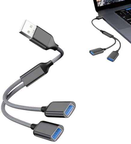 Divisor USB de 2 puertos, adaptador 1 en 2 salidas, cable de extensión USB, adaptador dual US/B macho a doble hembra para carga de energía y transferencia de datos, US/B Twin Ada/Pter para laptop y