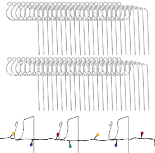 Aucpod 50PCS Christmas Light Gutter Hooks Metal Lights Hanger Hooks Outdoor Lights Seasonal Lighting Gutter Clips Christmas Light Hangers Shingles Roof Hanging Xmas Outside Decor (Silver)