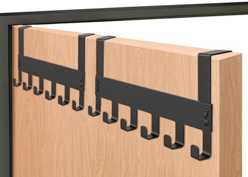 Flying Pottery Perchero para Puerta sin Taladrar con 6 Ganchos, Colgador de Puerta Metálico, Gancho Puerta Resistente para Baño Dormitorio Cocina, Organizador Ahorrador de Espacio (Negro)