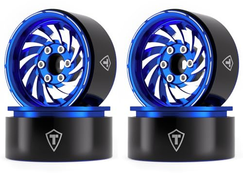 TREAL 1.9 Beadlock Wheels - Cyclone Style CNC Machined Aluminum Rims (4-Pack) for 1/10 RC Crawlers TRX4, SCX10 III, and Ascent(Blue)