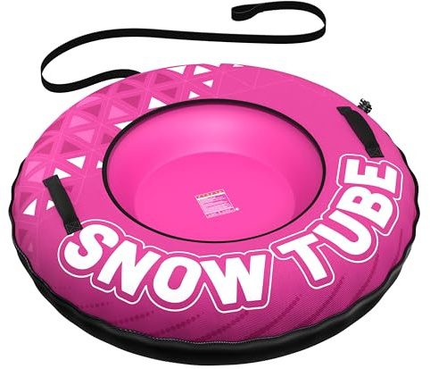 JOSEN Winter Snow Tube Sled - 47”Inflatable Thickened Heavy-Duty Snow Tubes for Sledding with Premium Canvas Cover, Fun Winter Outdoor Family Activities Christmas Birthday Gift for Adults(Pink)