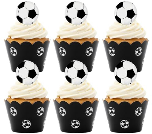 36 Stück Tortendeko Fussball Muffins Deko Fußball Cupcake Toppern, Papier Muffindeko Fussball Kuchen Deko Fußball für Kinder Geburtstag Party, Fussball Mottoparty, Babyparty