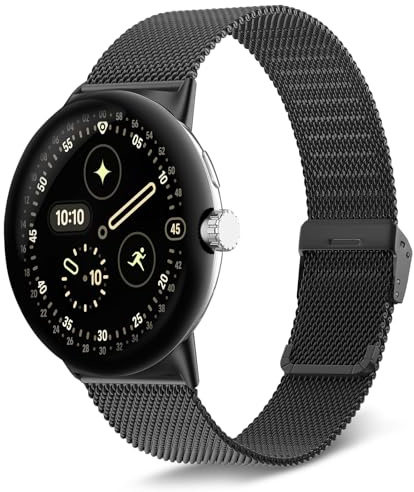 KeeFos Metallarmband kompatibelt med Google Pixel Watch 4 45 mm 2025/Google Pixel Watch 3 45 mm, klockarmband i rostfritt stål för kvinnor och män, metalltyg, ersättningsarmband – svart