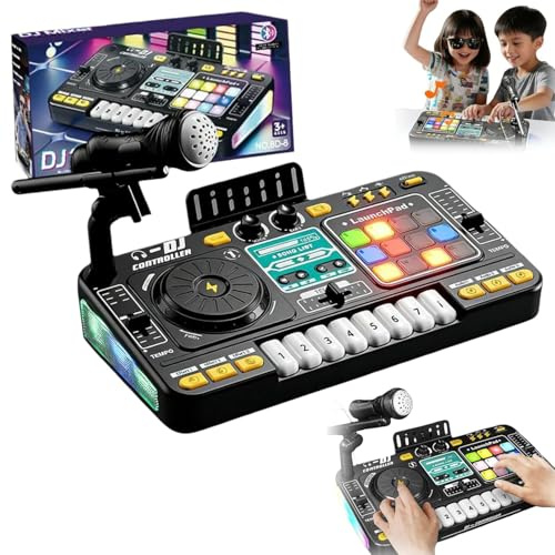 NEWFUN DJ-skivspelare för barn, mixbord för barn, Bluetooth med justerbar mikrofon, lämplig för fester, interaktiv musikleksak, gradient ljudeffekter, lämplig för barn från 3 till 12 år.
