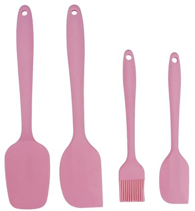 Ruvan 4 Stück Teigschaber Silikon, Hitzebeständig Spatel Set, Teigschaber Silikon Set, Küchenutensilien Zum Backen, Rosa
