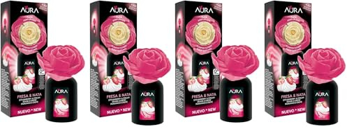 AURA. Pack 2 Ambientadores Flor Perfumada 40ml Aroma Fresa y nata. Más de 4 semanas de duración. (2x40ml) (Paquete de 2)