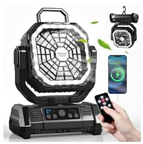 Kssvzz 30000mAh Ventilatore da Campeggio con Luce LED, 4 Velocità Ricaricabile Ventilatore Portatile con Telecomando e Gancio, USB Ventilatore da Tavolo con Timer per Viaggi, Picnic, Pesca, Nero