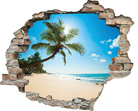 3D-Effekt Wandtattoo 'Palmenstrand' 60x50 cm | Aufkleber | Durchbruch | selbstklebendes Wandbild | Wandsticker | Stein | Wanddurchbruch | Wandaufkleber | Tattoo