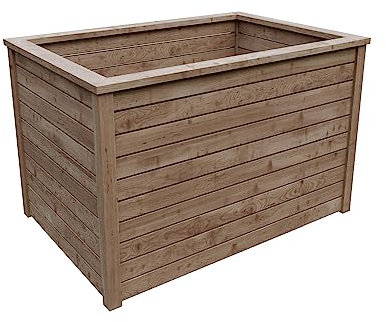 TETZNER & JENTZSCH VEIJLE-Hochbeet LÄRCHE 125 x 80 x 85 cm, 650l inkl. Folieneinsatz I Blumenkasten mit vorgefertigten Wandelementen für den Garten I Pflanzkübel groß außen aus Holz