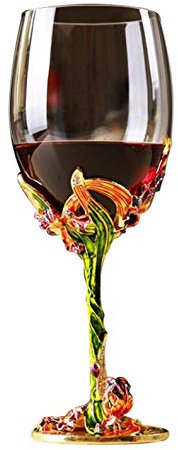 XuanMax 3D Flores de Iris Copas de Vino Tinto Tazas de Esmalte de Vidrio Cáliz de Cristal Hecho a Mano sin Plomo Copa Regalo para Pareja Regalo de Cumpleaños - Verde