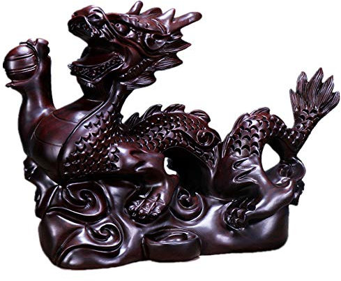 Aibote Drachenfigur aus natürlichem schwarzem Ebenholz aus Palisanderholz, Feng Shui, Reichtum, Glücksbringer, Skulptur, Heimbüro, Schreibtisch-Dekoration, Geschenk (schwarzes Ebenholz)