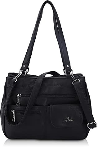 Angel Kiss Handtaschen für Frauen, Hobo Umhängetasche Vegan Leder Tote Bag mit mehreren Taschen und Reißverschluss Schwarz